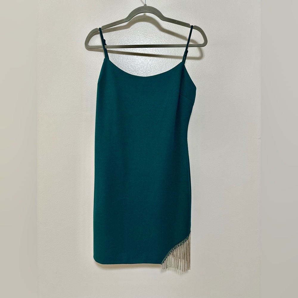 Teal Spaghetti Strap Dress with Fringe
